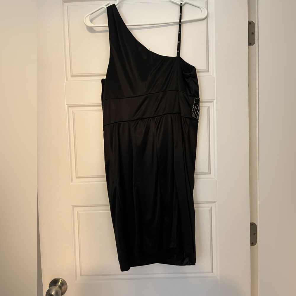 Love Tease Black One-Shoulder Beaded Ruched Cocktail Homecoming Dress Juniors 9 - Picture 6 of 11